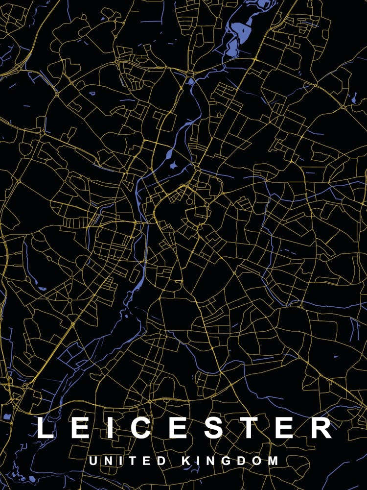 Leicester City Map Black and Gold