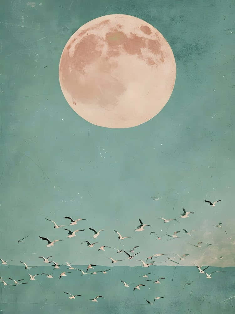 Full Moon Over Seagulls