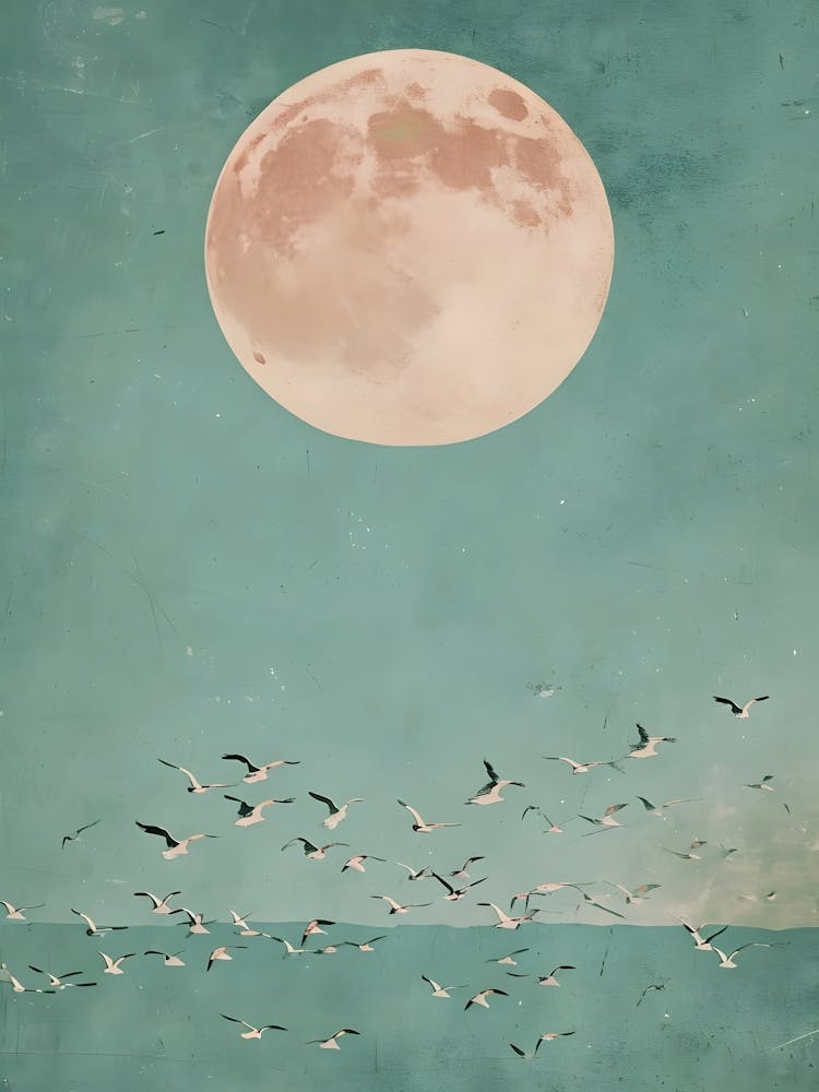 Full Moon Over Seagulls