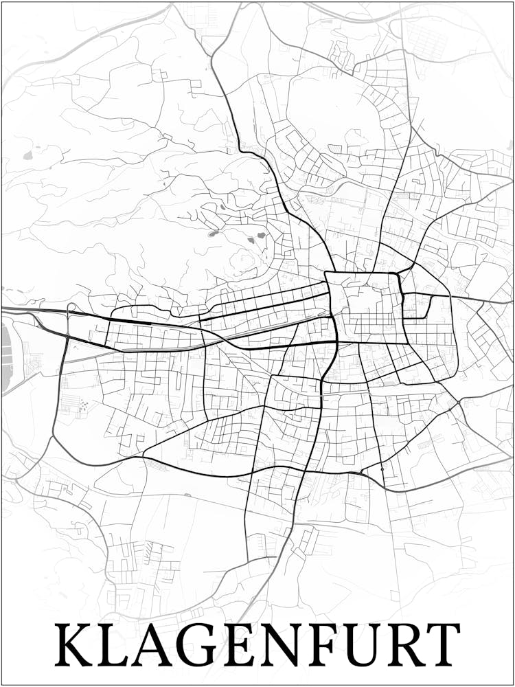 Klagenfurt, Carinthia, Austria, City Map, Black And White Fade Design