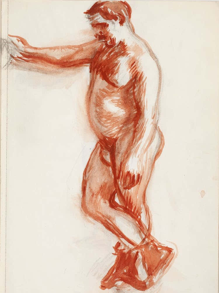 Seisova Alaston Mies, Luonnos, 1902 1909part Of A Sketchbook By Magnus Enckell