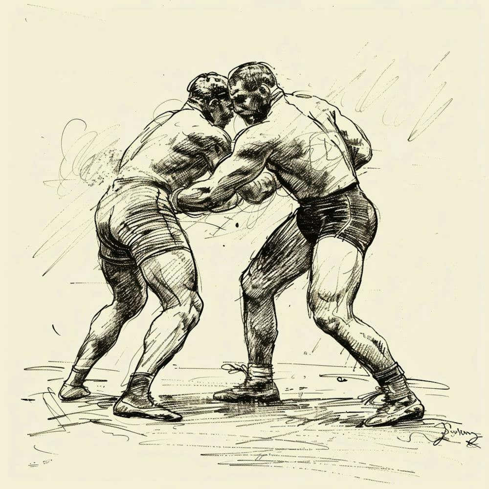 Two Wrestlers Fighting 1