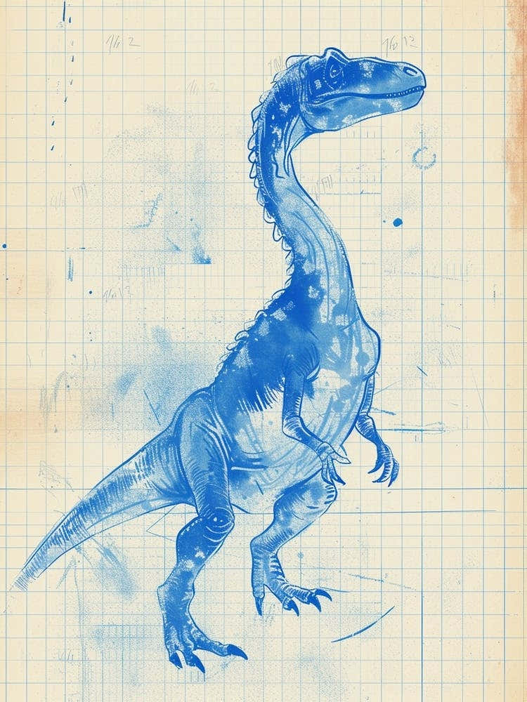 Sinornithosaurus Dinosaur Blue Print Sketch 1