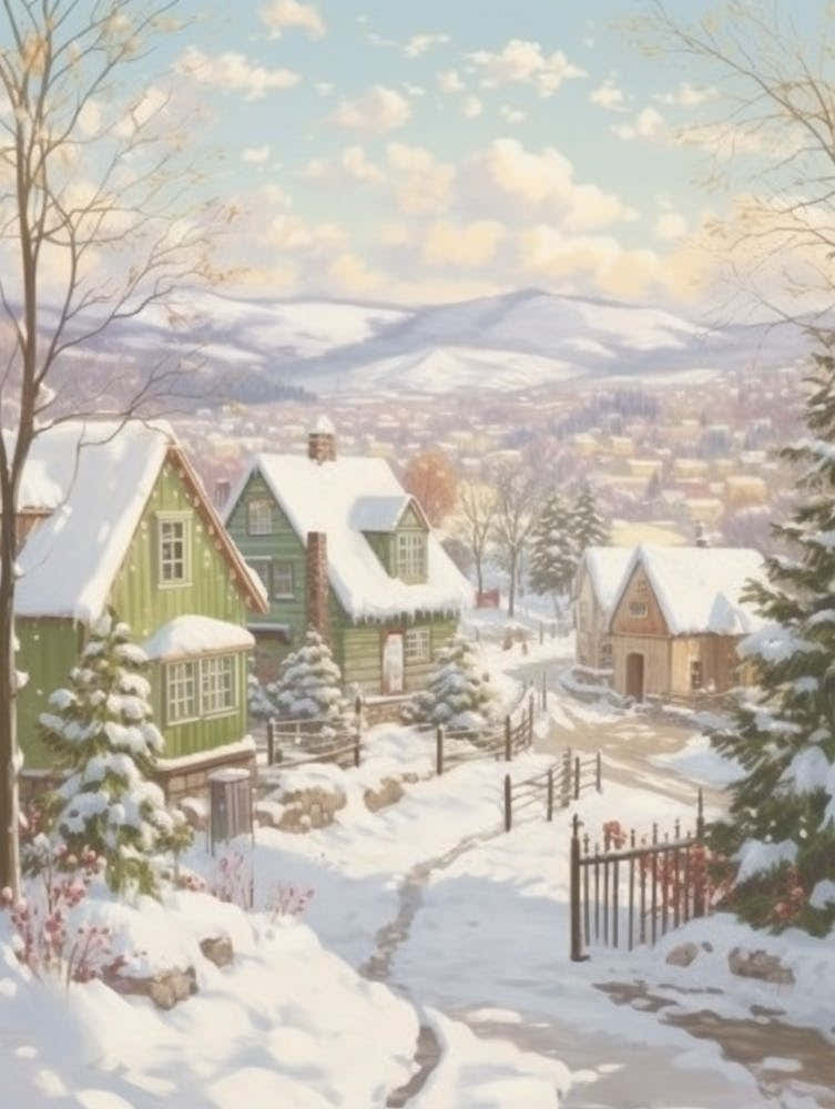 Vintage Winter Illustration Kiruna Sweden