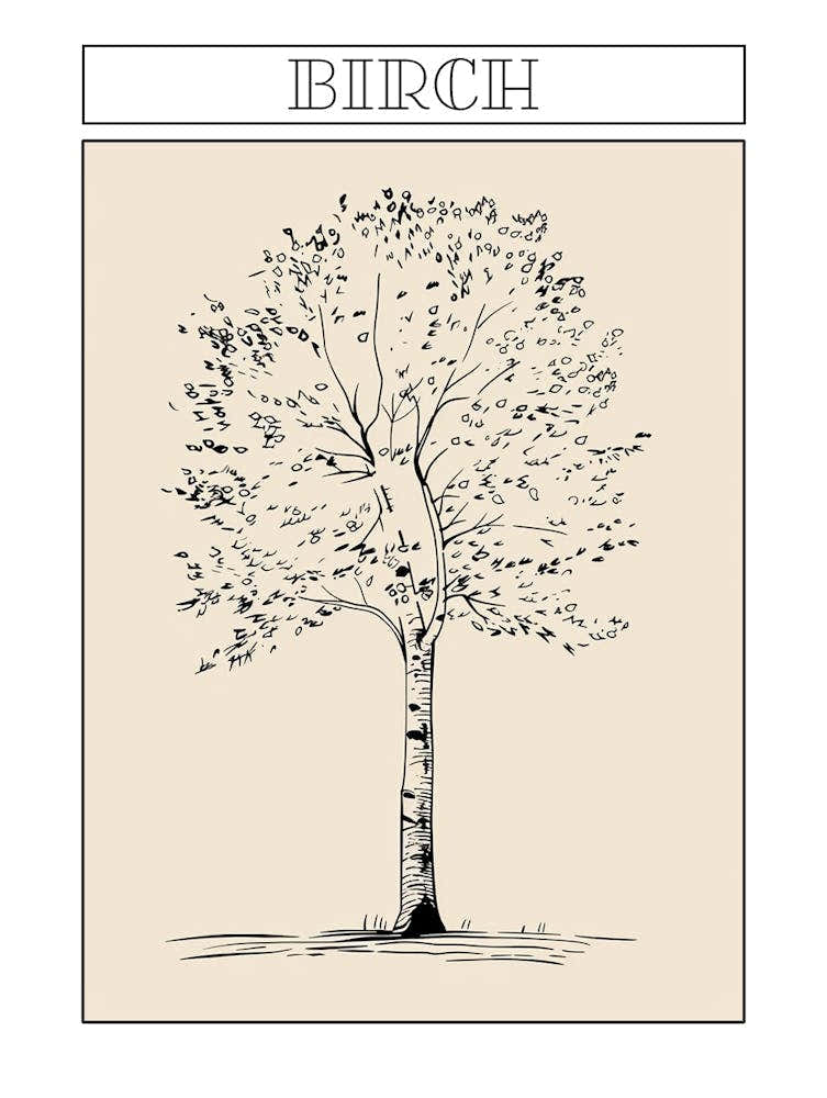 Birch Tree Minimalistic Drawing 4 Poster