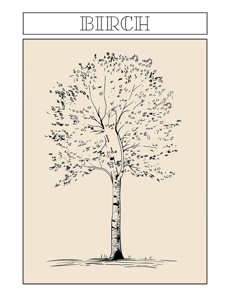 Birch Tree Minimalistic Drawing 4 Poster