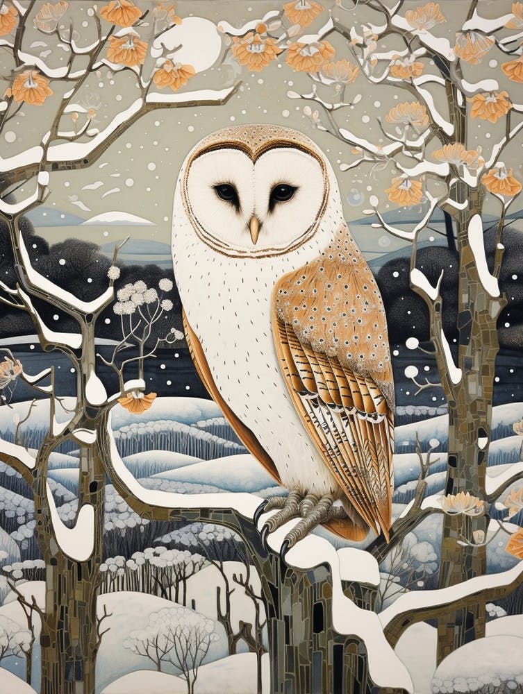 Winter Bird Painting Barn Owl 7