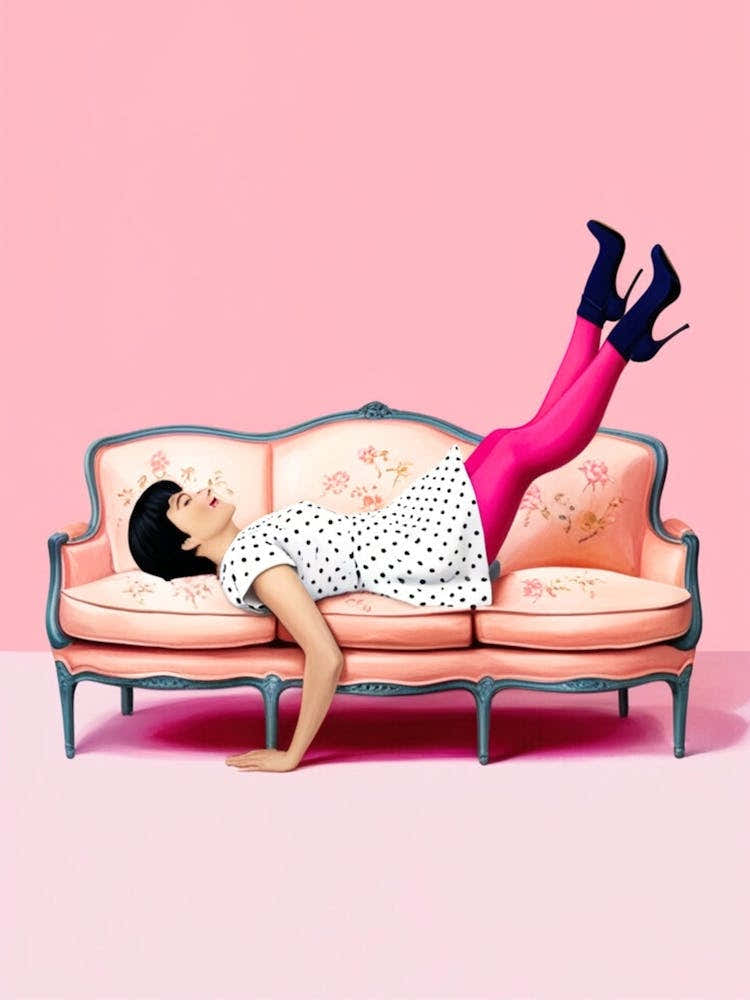 Woman Laying On A Pink Couch 1