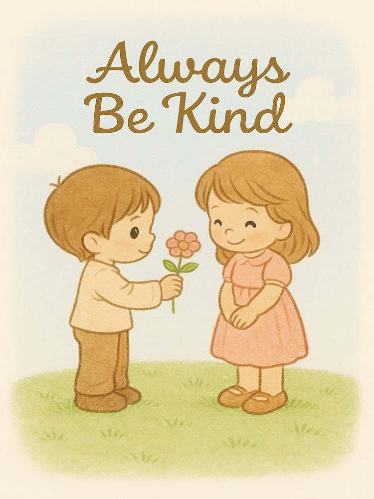 Always Be Kind Wall Art - Cute Vintage Style Kids Poster - Positive Quote Nursery Print - Be Kind Illustration for Childrens
