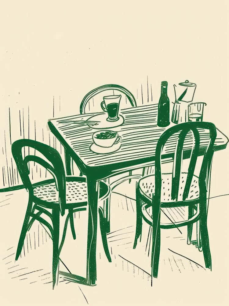 Espresso Breakfast Green Line Art Illustration