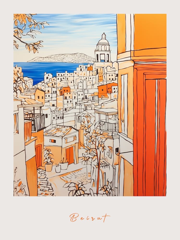 Beirut Lebanon Orange Drawing Poster