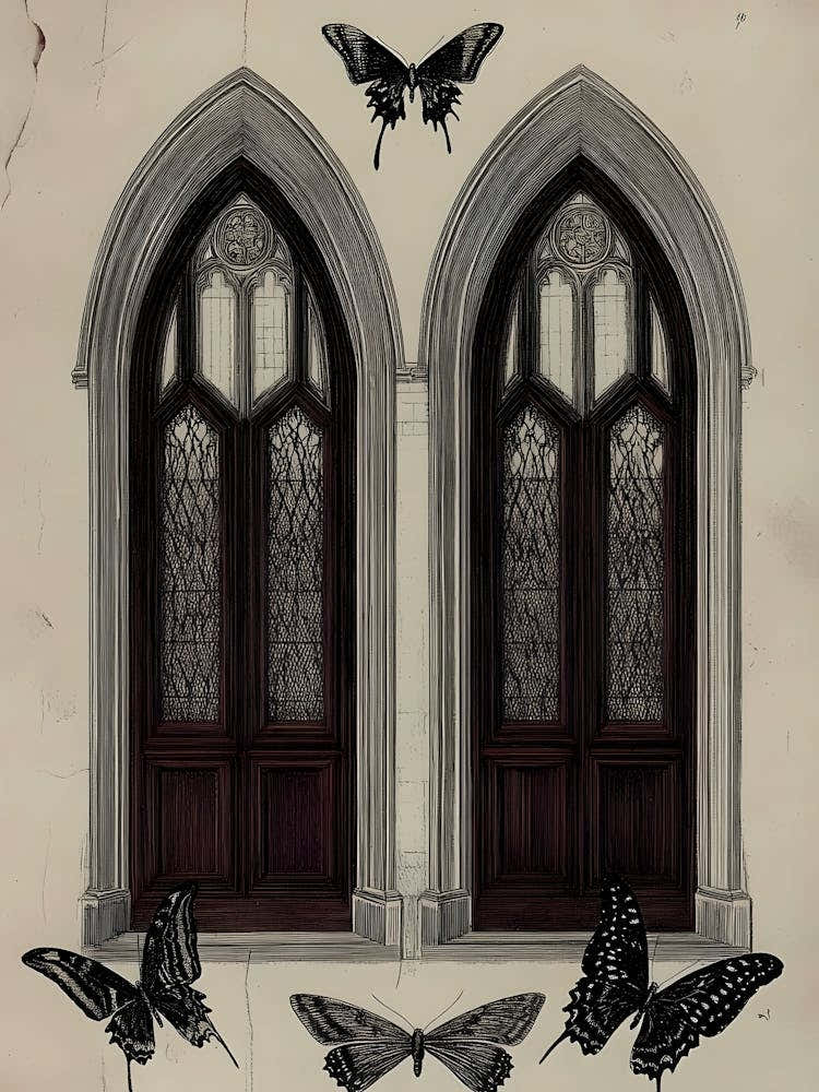 Dark Gothic Two Doors With Butterflies