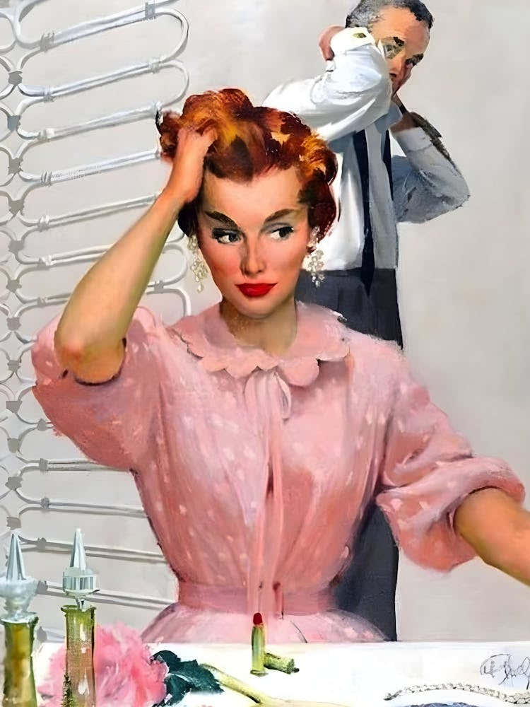 Couple Preparing For Eating Out, Vintage Poster