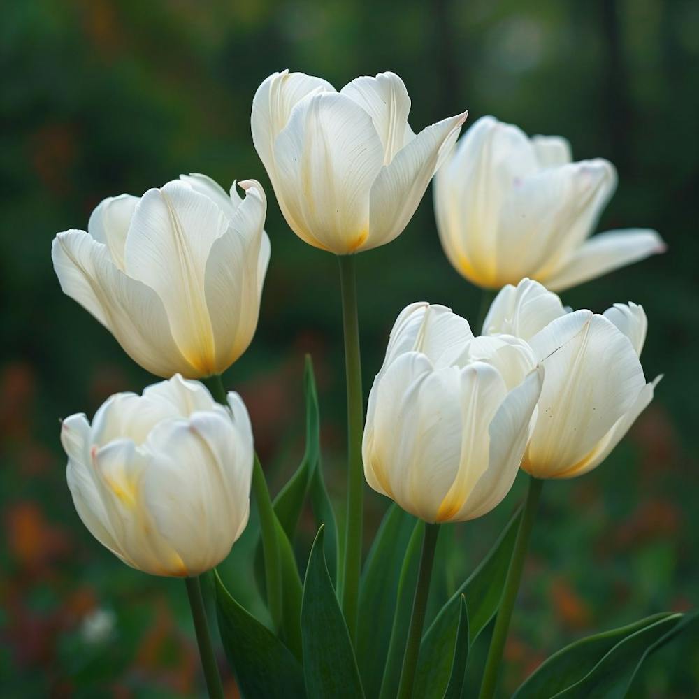 Close Up Of Elegant White Tulips In Serene Garden Setting