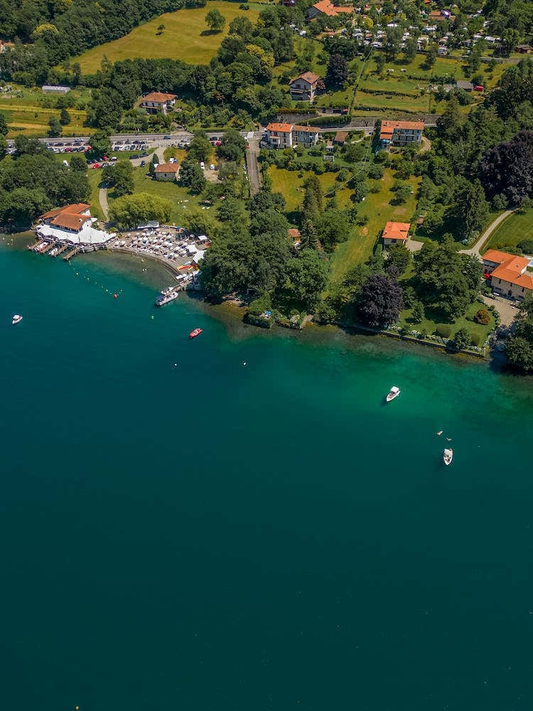Top view of the Italian village on the lake