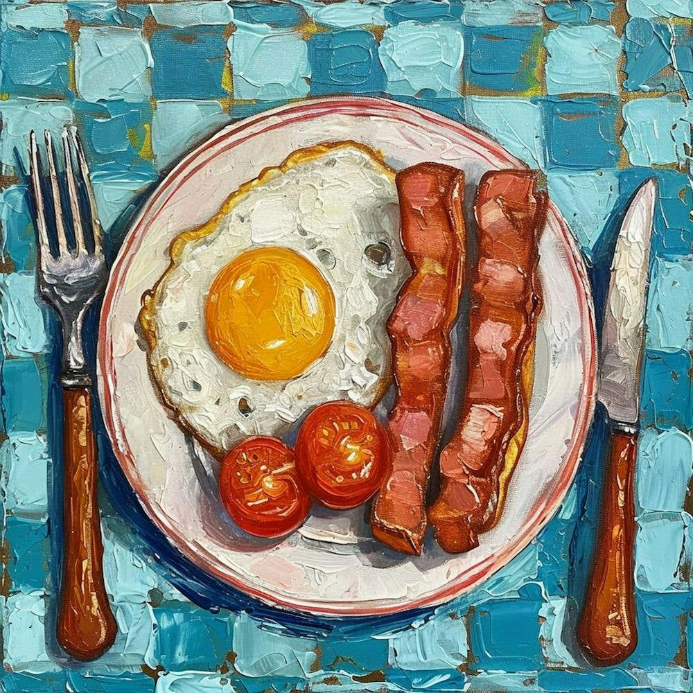 Fried Egg Breakfast Checkerboard Background 2