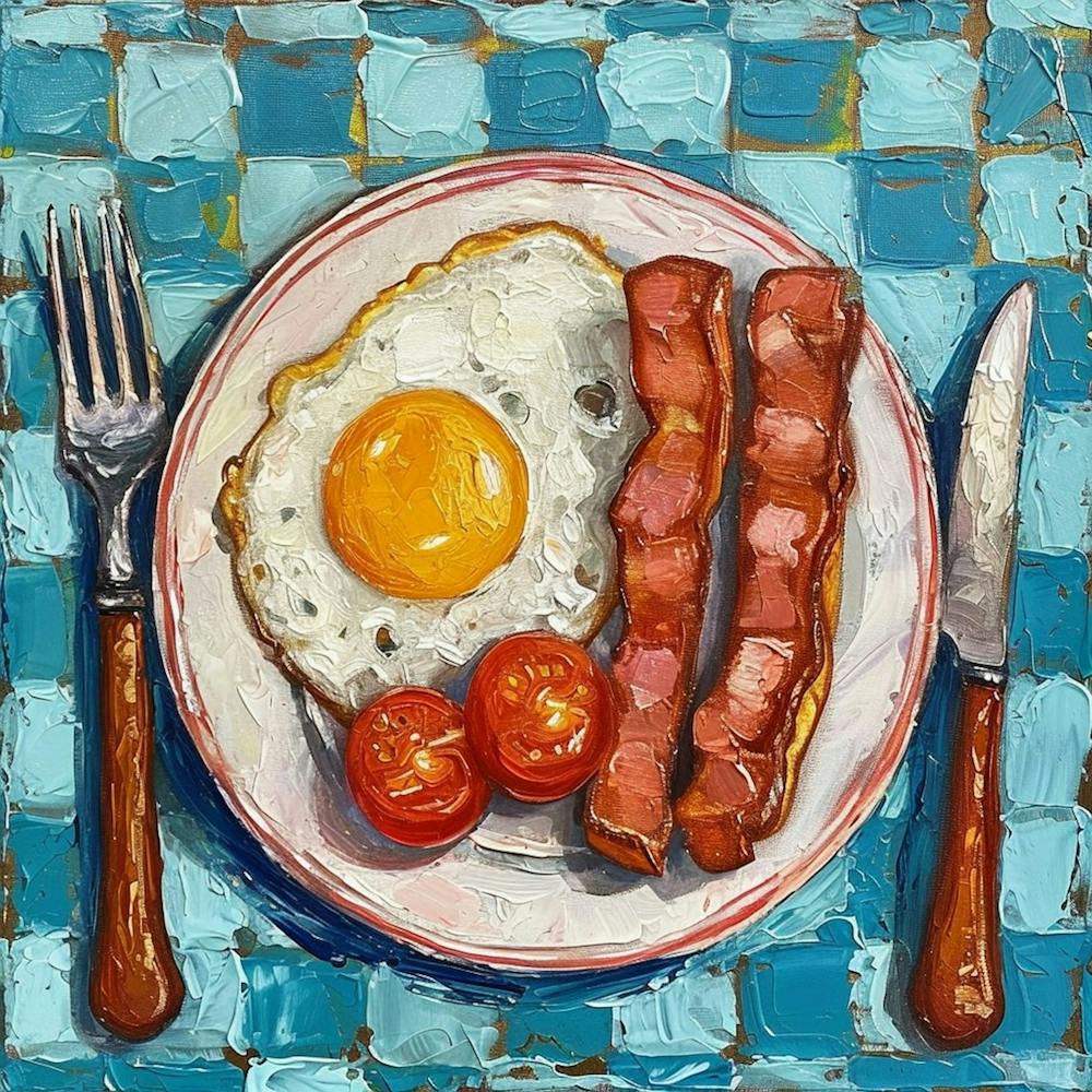 Fried Egg Breakfast Checkerboard Background 2