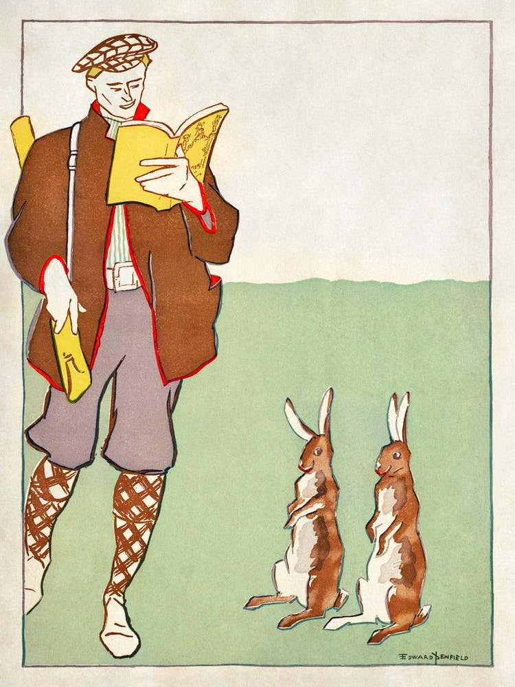 Man Reading A Book With Hares (1895), Edward Penfield