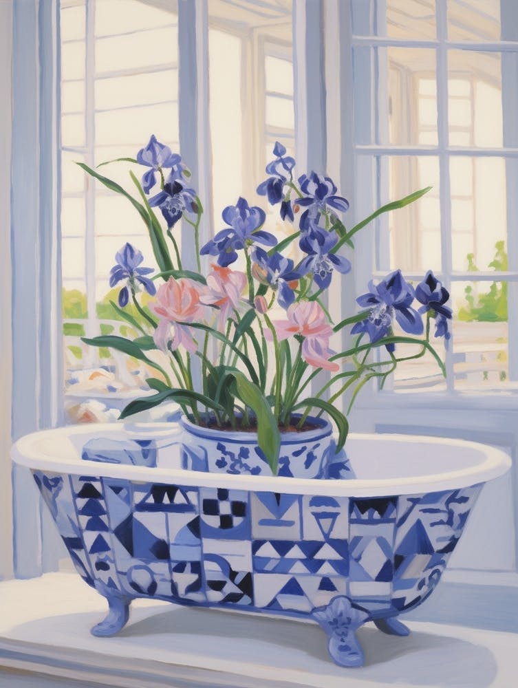 A Bathtube Full Iris In A Bathroom 4