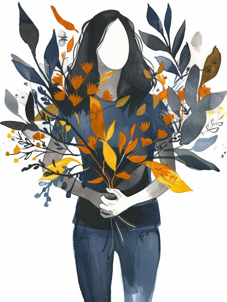 Woman Holding A Bouquet Of Flowers