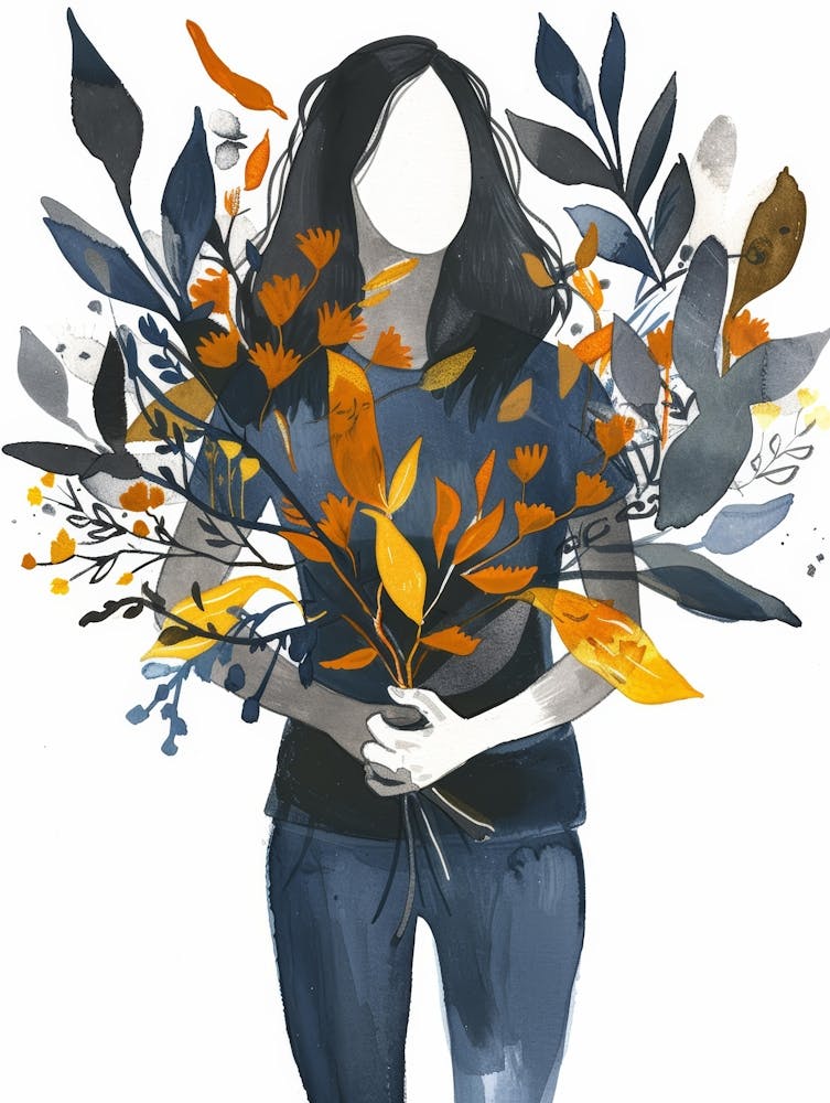 Woman Holding A Bouquet Of Flowers