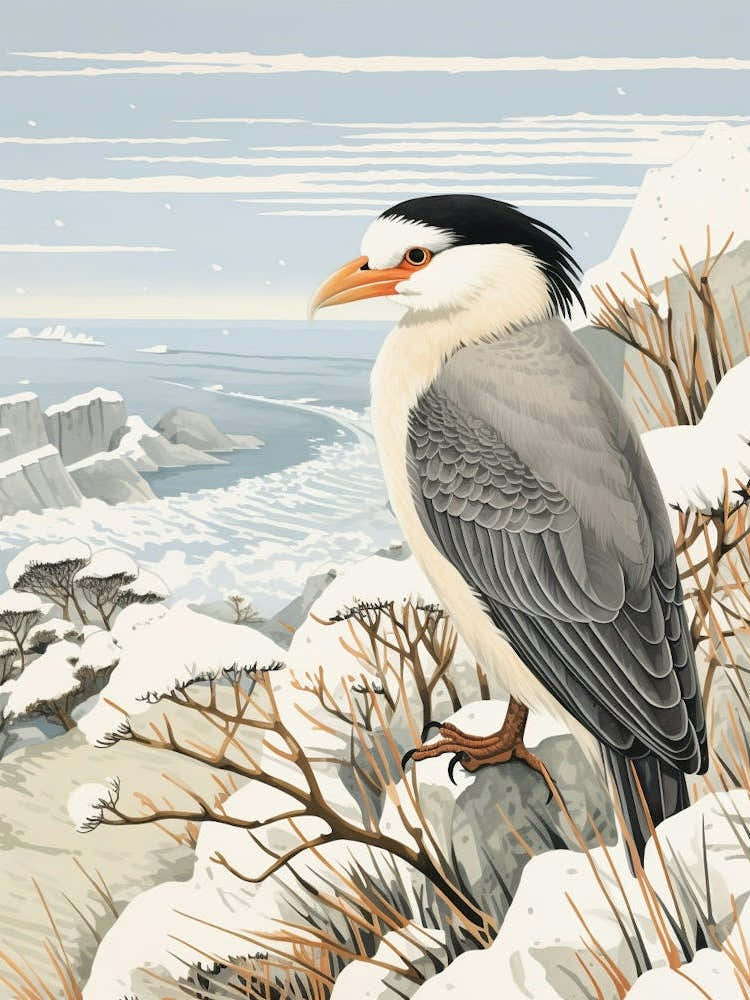 Winter Bird Painting Crested Caracara 2