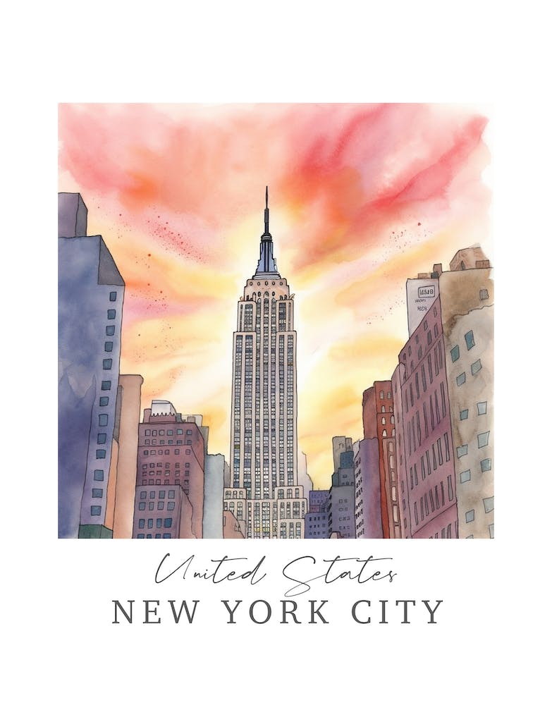 United States, New York City Storybook 3 Travel Poster Watercolour