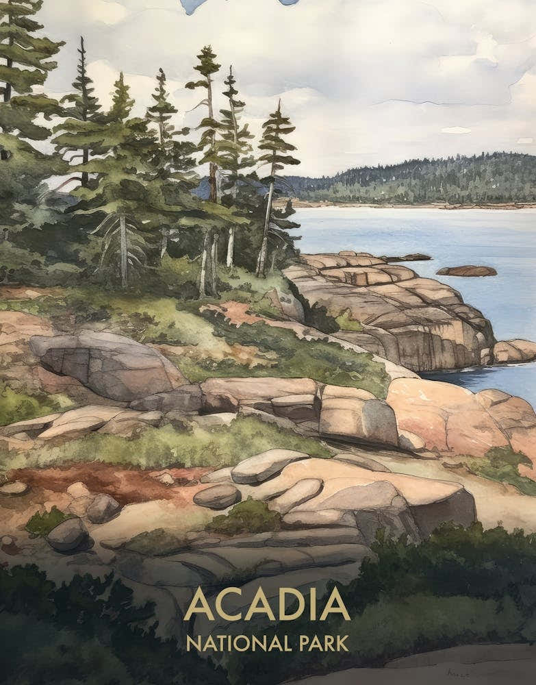 Acadia National Park Watercolour Vintage Travel Poster 1