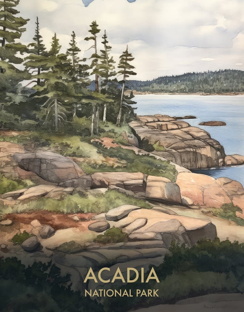 Acadia National Park Watercolour Vintage Travel Poster 1