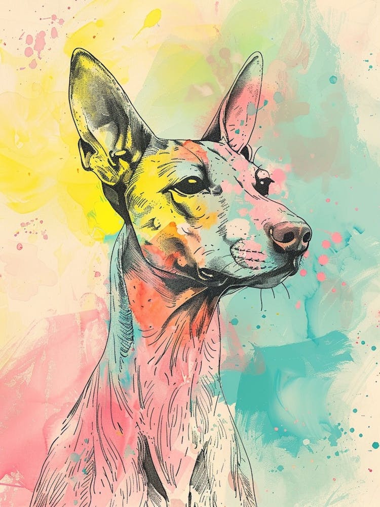 Pastel Xoloitzcuintli Hairless Dog Pastel Line Illustration  1