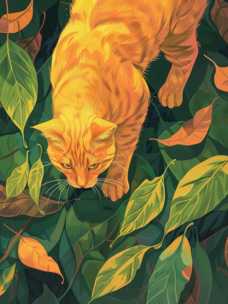 Orange Cat In Leaf