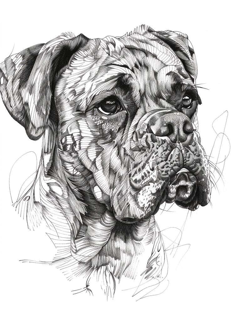 Boxer Dog Line Sketch 1