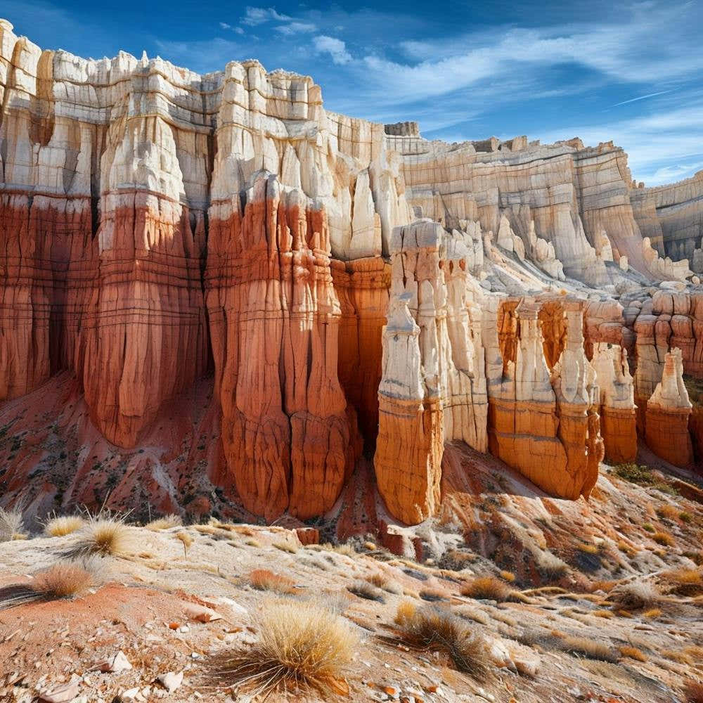 Rugged Desert Cliff Formation Under Bright Blue Sky