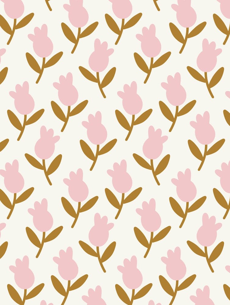 Pink Tulips Floral Pattern Cream