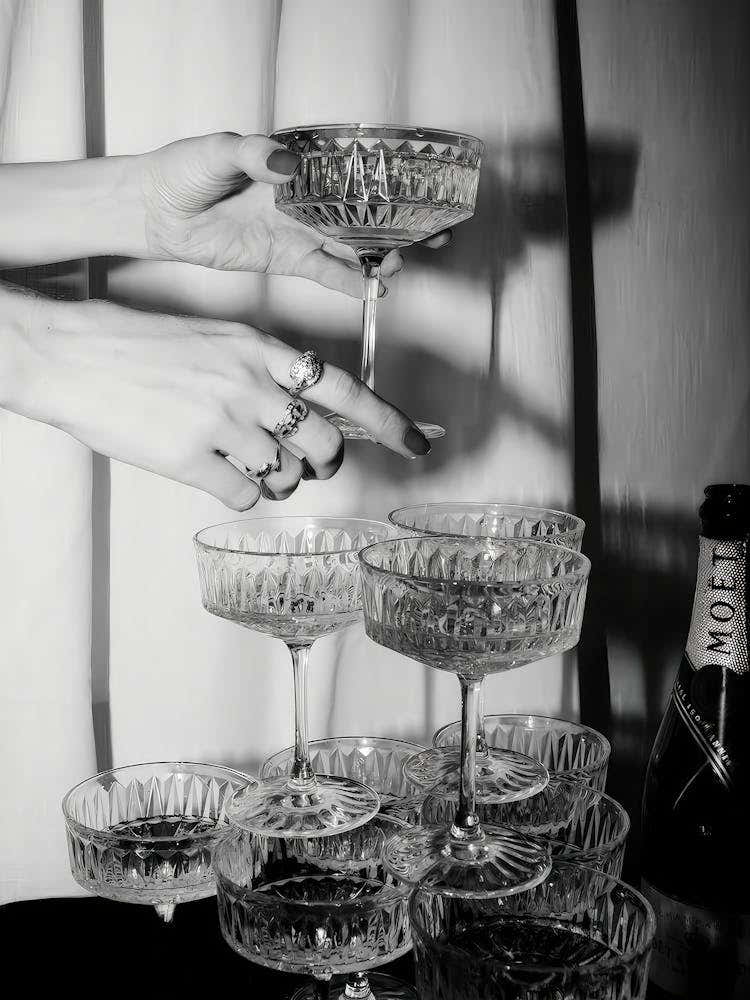 Champagne Glasses Wall Print, Black And White Art, Wine Glasses Poster, Bar Cart Print, Cocktail Wall Art, Retro Photography, Bar Wall Decor