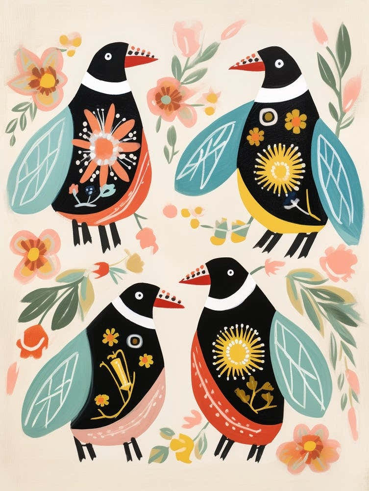 Folk Style Bird Painting Penguin 7