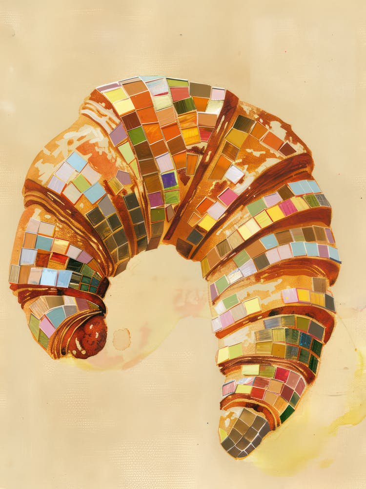 Disco Ball Croissant Mosaic Painting Kitchen