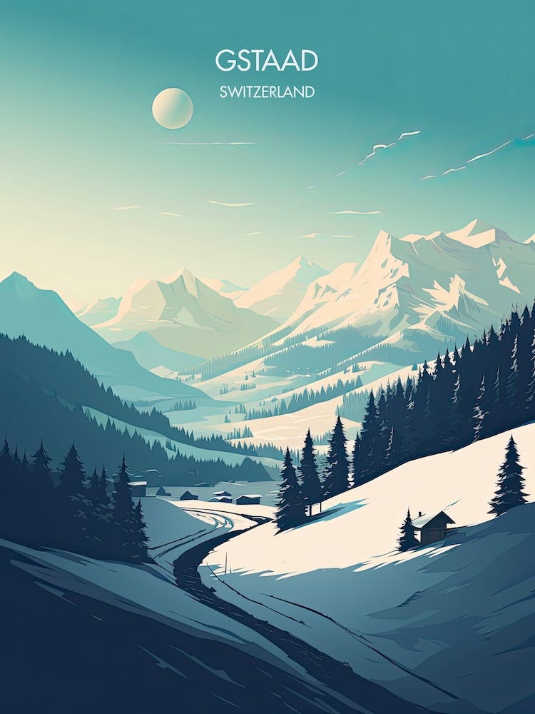 Poster Of Gstaad   Switzerland, Ski Resort Illustration 3