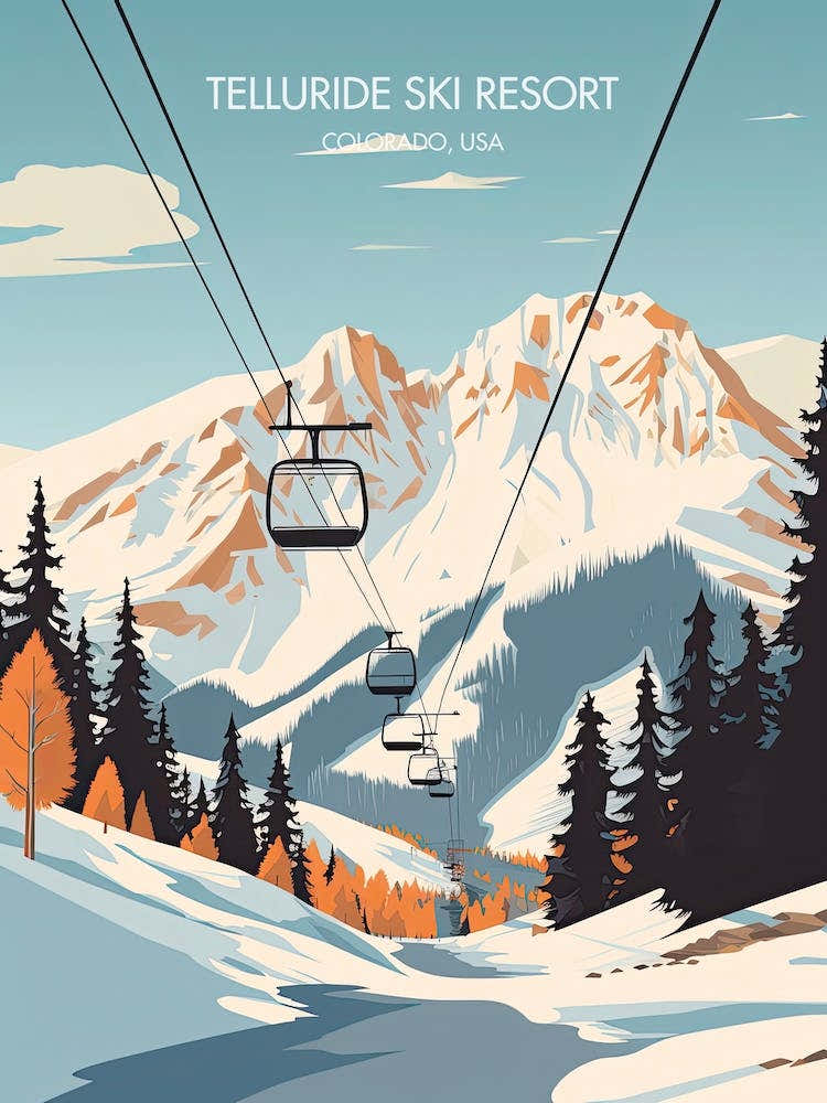 Poster Of Telluride Ski Resort   Colorado, Usa, Ski Resort Illustration 2
