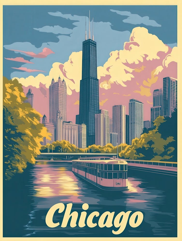 Aihrgdesign A Vintage Travel Poster Of Chicago Featuring The 3