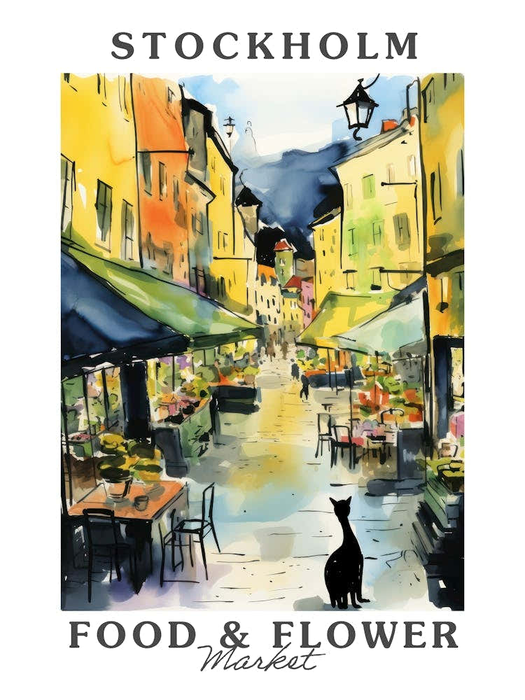 Food Market With Cats In Stockholm 3 Poster