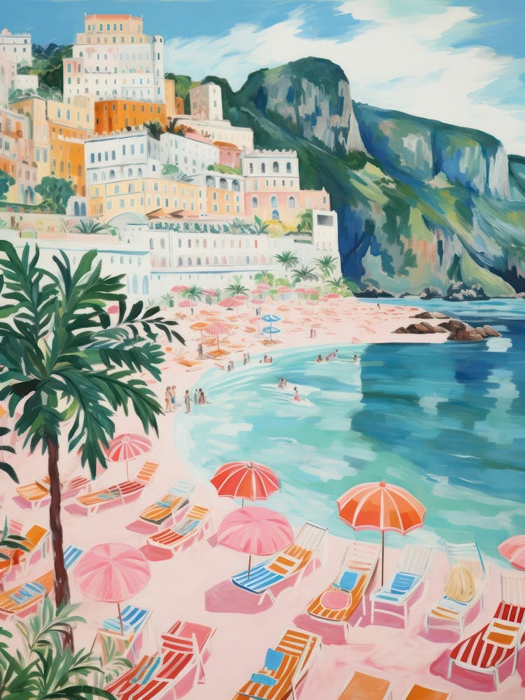 Atrany, Amalfi Coast   Italy Beach Club Lido Watercolour 2