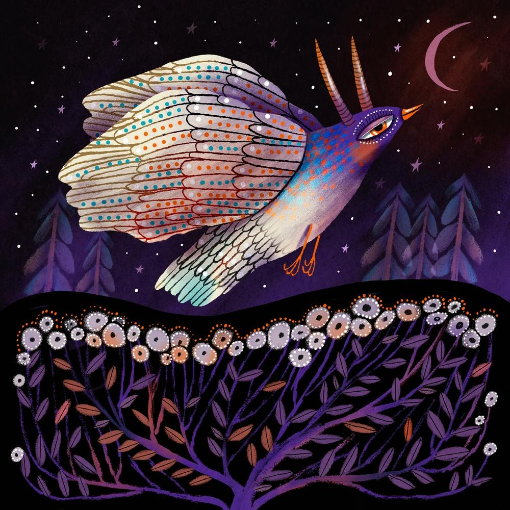 Mystical bird over the city