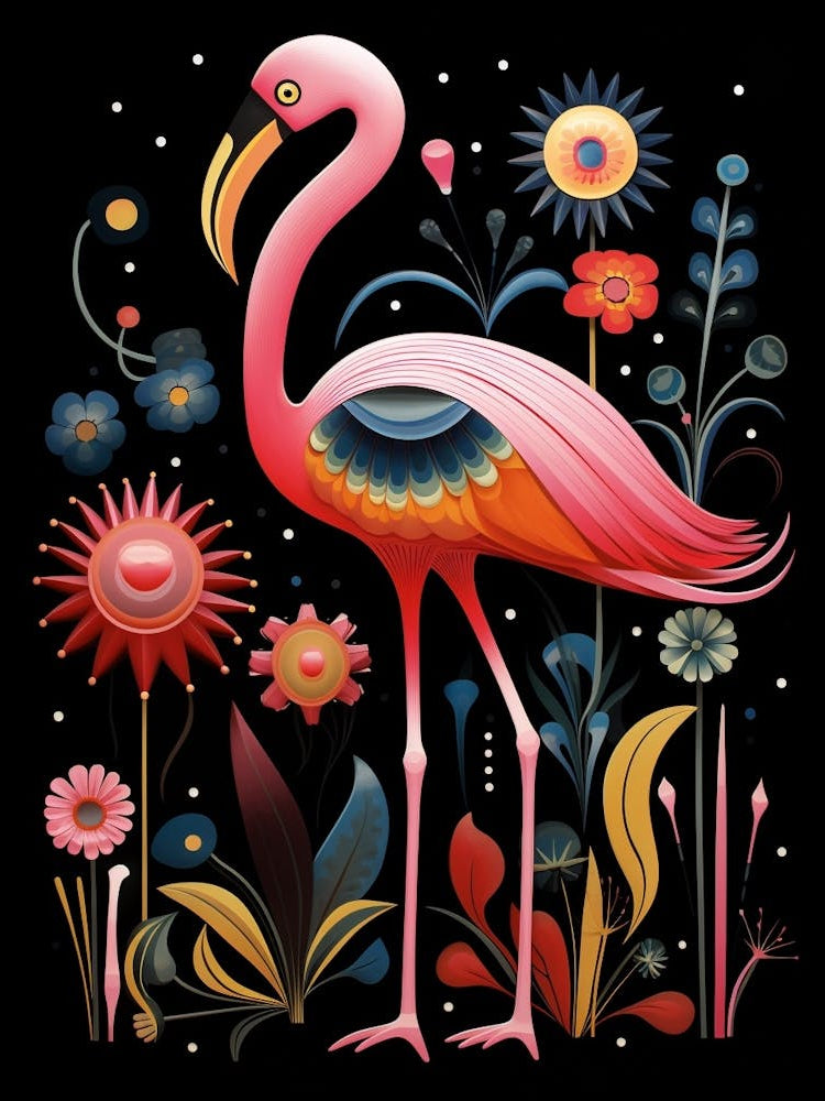 Folk Bird Illustration Greater Flamingo 2