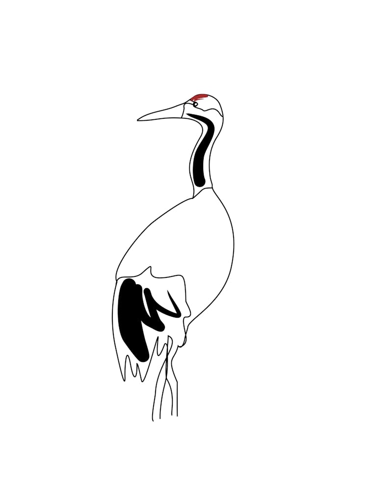 Red Crowned Crane Japanese Line Art
