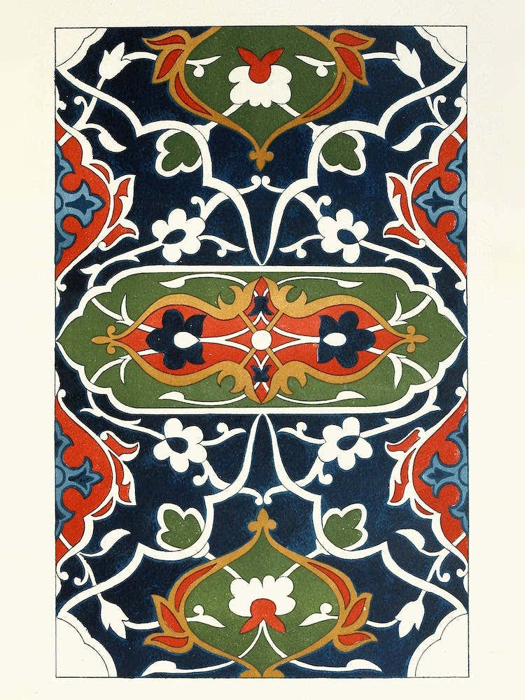 Green And Red Ornamental Tiles From The Afghan Boundary Commission