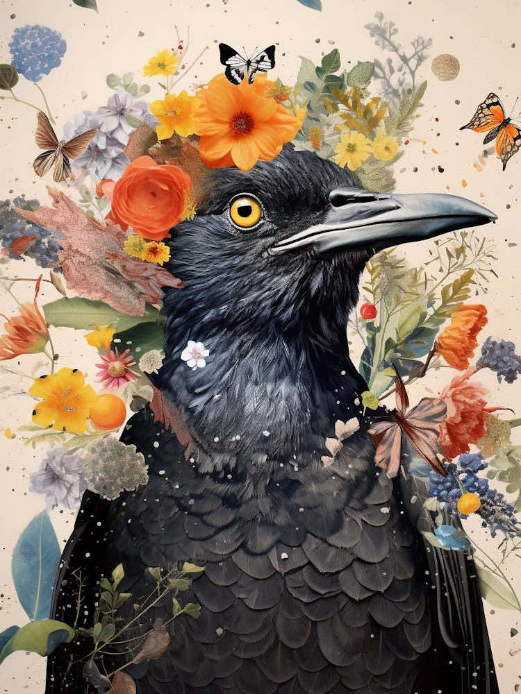 Bird With A Flower Crown Blackbird 4