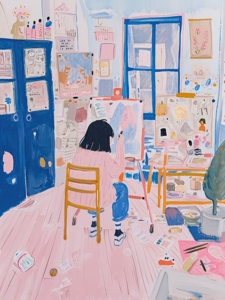 Girl Artist Studio Lo Fi Kawaii Illustration 1