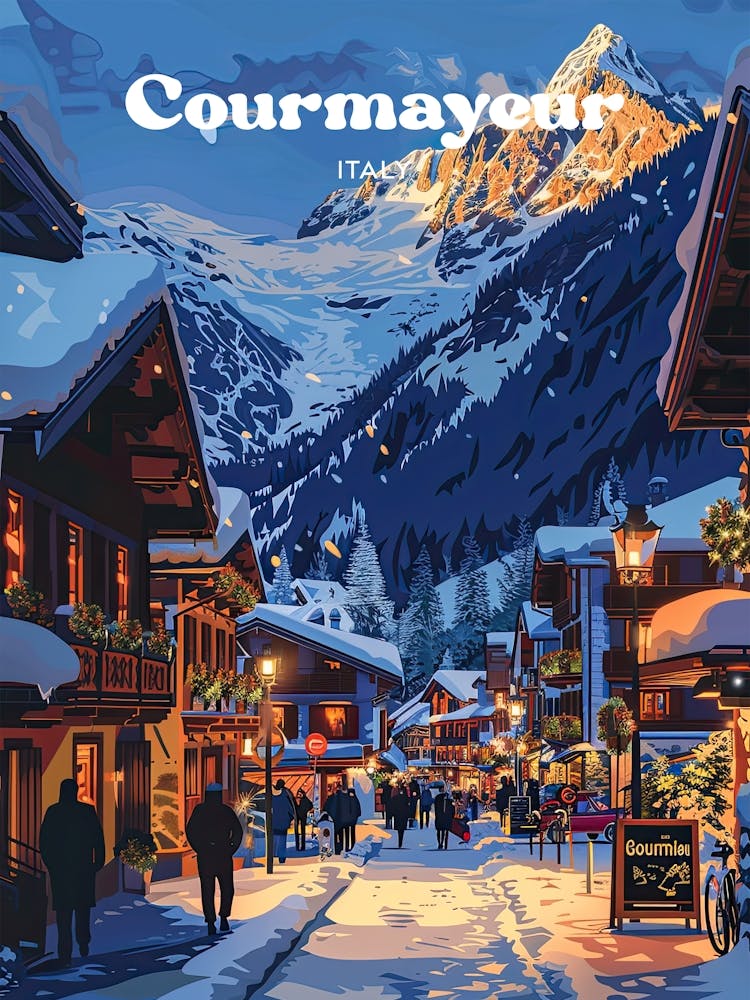 Courmayeur Italy Winter Vacation Travel Art