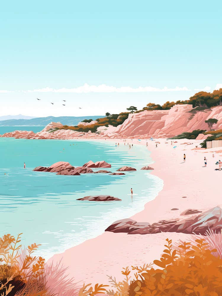 An Illustration In Pink Tones Of Palombaggia Beach Corsica 2